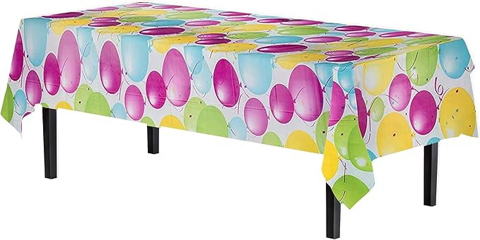 Party Solids 12 Pack Premium Quality Balloon Design Plastic Tablecloth - 54 Inches by 108 inches of Fabulous Rectangle Birthday Tablecloth with Balloon Design for 8 Foot Party Table…
