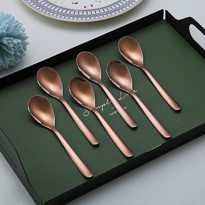 Copper Demitasse Espresso Spoons, 5.5'' Mini Coffee Spoons, Set of 6, Dishwasher Safe