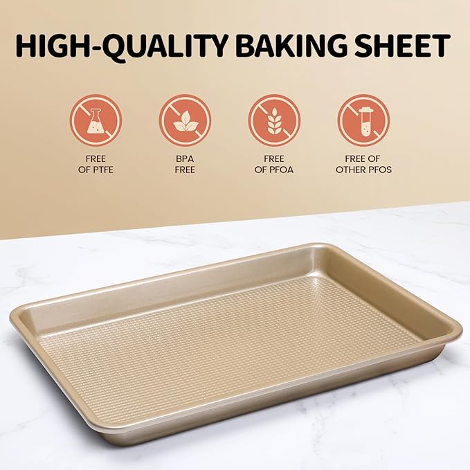 Vinino Half Sheet Pan, Baking Sheet, Cookie Sheets For Baking with Square Texture Pattern, 12"x17" Thicker Carbon Steel Non-stick Baking Pan Tray