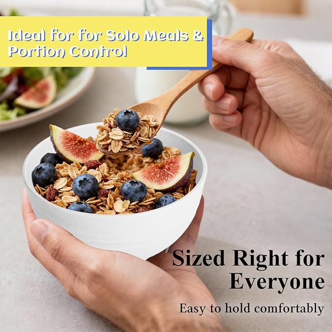 Wheat Straw Small Bowls 10 OZ, Unbreakable Dessert Bowls Set of 6, Microwave & Dishwasher Safe Bowl for Kitchen, Mini Reusable Plastic Bowl for Indoor Outdoor, White