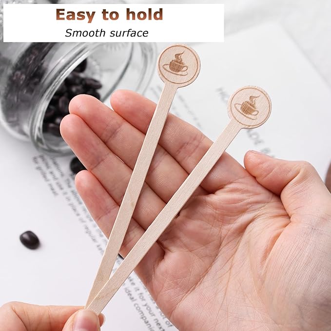 HANSGO 100PCS Coffee Stirrers, 5.9 Inch Coffee Stir Sticks with Round Ends, Cafe Grade Natural Wooden Stir Sticks, Wooden Beverage Mixer for Cocktails Milk Tea