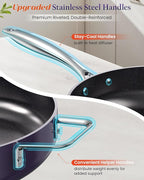 Nuwave Essential Series 5PC Ceramic Cookware Set PFAS-Free, G11 Duralon Blue Coating, Pots and Pans Set Non Stick, Diamond Scratch-Resistant,Stay-Cool Handle, Metal Lid,Induction Ready,Dishwasher Safe