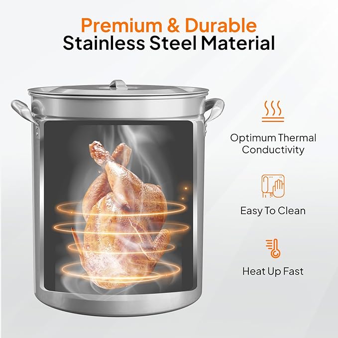 ROVSUN 62QT Stainless Steel Seafood Boil Pot With Strainer Basket, Lid & Hook, Versatile Stock for Crab, Lobster, Shrimp Boiling, Heavy-Duty Turkey Fryer for Outdoor Cooking & Gatherings