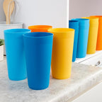 US Acrylic Newport 32 ounce Unbreakable Plastic Stackable Iced-Tea Tumblers in 4 Sunrise Colors | Set of 12 Drinking Cups | Reusable, BPA-free, Made in the USA, Top-rack Dishwasher and Microwave Safe