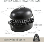 KITESSENSU Extra Large Roasting Pan with Lid - Nonstick Turkey Roaster Pan with Rack 18.5 x 14.5 Inch - Heavy Duty Covered Roasting Pot - All Ovens Fit & Dishwasher Safe, Gray