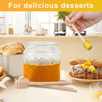17oz Honey Jar with 3 Wooden Dippers,Pot Container Dispenser,Clear Glass Honey Container for Home Kitchen,Store Honey and Syrup,Easy to Clean