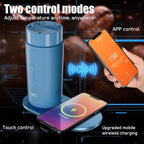 Temperature Control Heated Coffee Mug Smart Self Heating Travel Mug 12 Oz App Controlled Warmer Mug 4-10 Hour LED Display Keep Coffee Hot All Day Fast Wireless Charger Base Lake Blue