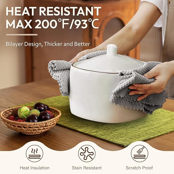 Blue Forest Placemats Set of 4, Dual-Layered Thickened Faux Linen Cloth Place Mats Heat Resistant Machine Washable Wrinkle Free Table Mats Indoor/Outdoor (Lime Green)