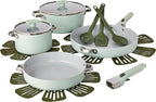 GoodCook Ceramic Cookware Set 14-Piece with Removable Handles, Nonstick Pots & Pans, Induction & Oven Safe, Sage Green