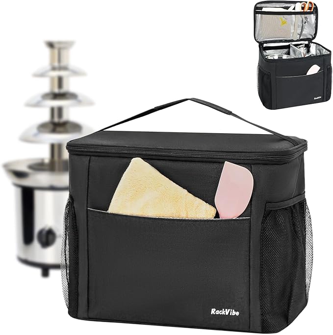 Chocolate Fountain Storage Bag, Compatible with Nostalgia 3/4-Tier Electric Chocolate Fondue Fountain Machine, Insulated Organizer with Adjustable Dividers for Fondue Fountain, Gifts Ideas (Bag Only)