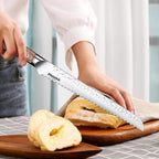 Huusk Bread Knife 10-Inch Japan Professional High Carbon Steel Hand forged Ultra Sharp Serrated Knife Wide Wavy Edge Bread Slicing Knife for Homemade Bread Cake Father's Day Christmas Gift