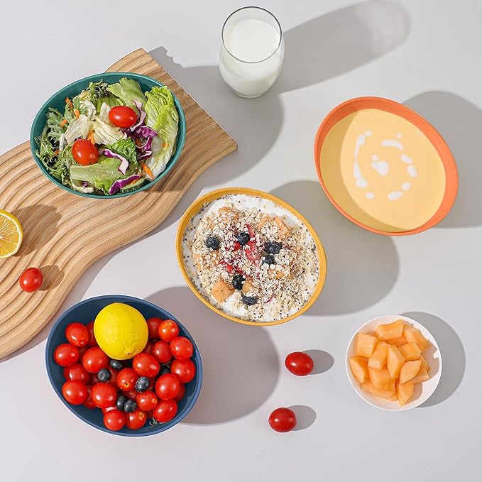 Wheat Straw Bowls Set 26 OZ, Unbreakable Cereal Bowl 4 Pack, Bowls for Kitchen, Microwave Safe Plastic Bowls Reusable, Serving Bowls Set for Dinner, Cereal, Salad, Oatmeal, Soup (Matte Multi)
