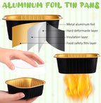 Aoriher 150 Pieces 10 oz Mini Cake Pans with Lids Aluminum Foil Baking Cups Square Disposable 4" x 4" Large Cupcake Cups Baking Tins for Kitchen Brownie Pudding Desserts Holders(Black, Gold)