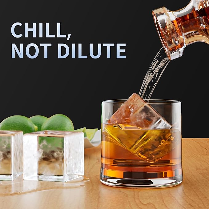 Large Ice Cube Tray for Whiskey: FDDBI Big Square Ice Cube Maker for Cocktail - 3Pack Silicone Old Fashioned Ice Cube Trays - 2inch Huge Cubed Ice Trays for Whisky