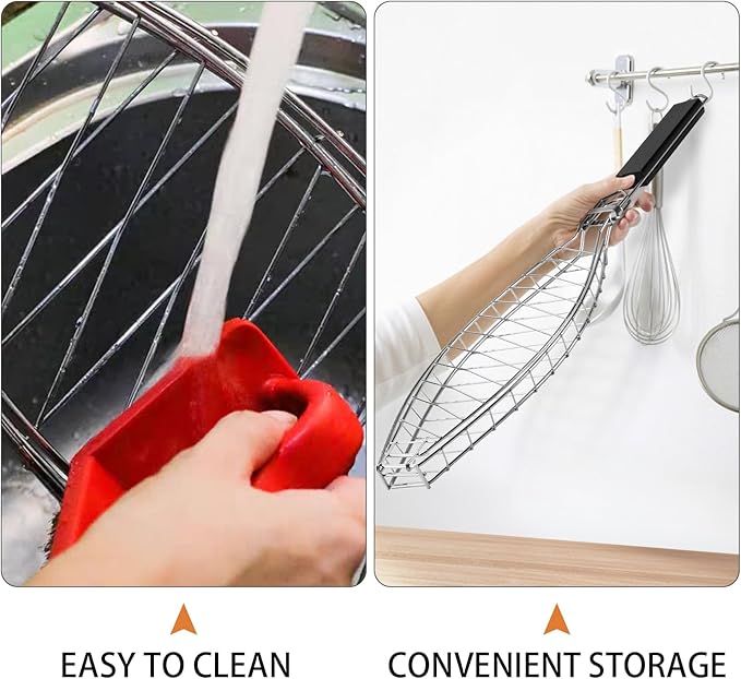 Fish Grill Basket, Stainless Steel Fish Grilling Rack For Oven With Detachable Handle , Large Whole BBQ Fish Grill Basket For Live Fish, NonStick Fish Basket for Grilling Perfect for Salmon, Veggies, And Seafood