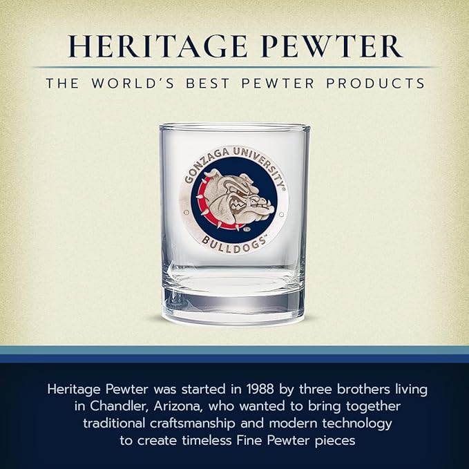 Heritage Pewter Gonzaga Double Old Fashion | Double Rocks Glass 14 OZ for Liquor | Expertly Crafted Pewter Glass