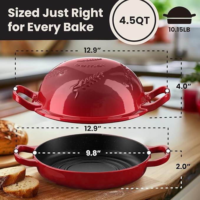 Damai Enameled Cast Iron Bread Oven with Lid, 4.5QT Dutch Oven for Sourdough Baking, Round Cast Iron Pot with Handles for Homemade Bread, Gift-Ready Packaging for Bakers