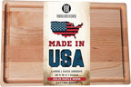 Made in USA Large Solid Maple Wood Cutting Board by Virginia Boys Kitchens - Butcher Block Wooden Carving Board with Juice Groove made from Sustainable North American Hardwood (20x15)