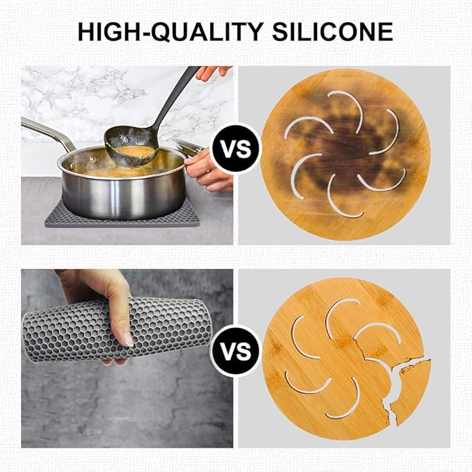 Silicone Trivet Mats, Silicone Pot Holders for Hot Pots and Pans, Heat Resistant Counter Mats for Tables, Countertops, Spoon Rest and Large Coasters, 4 Pack Gray Trivets for Hot Dishes