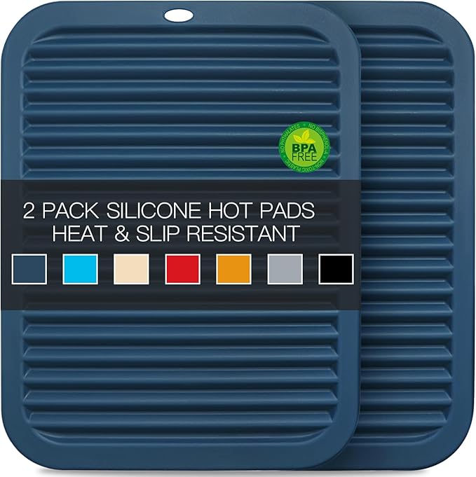 Silicone Mats for Kitchen Counter, 9x12'' Trivets for Hot Pots and Pans, Navy Blue Silicone Trivets for Hot Dishes, Protect Table Quartz Countertops, Indigo
