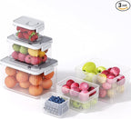 vacane 6 Pack Large Fruit Storage Containers for Fridge with Timing Knob, Produce Saver with Colanders, Lettuce Keeper Vegetable Food Fresh - Dishwasher Safe