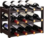 VASMIA Bamboo Wine Rack, Sturdy and Durable Wine Storage Cabinet Shelf, Wine Racks Countertop for Pantry,Kitchen,3-Tier 12 Bottles Wine Rack Brown