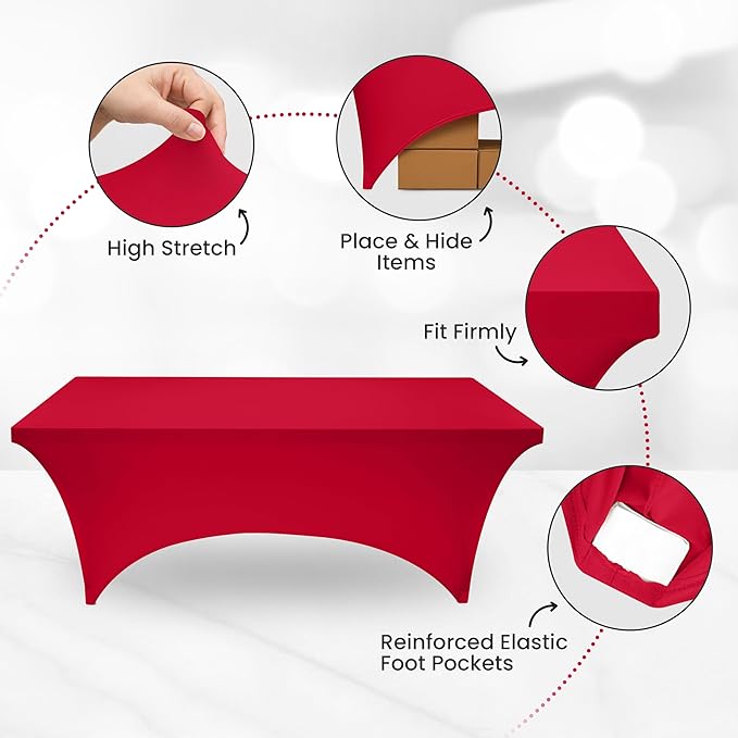 Utopia Kitchen 6FT Spandex Tablecloth [2 Pack, Red] 200 GSM Stretch, Fitted, Washable and Wrinkle Resistant Table Cloth Rectangle Cover for Trade Shows, Wedding, Parties [72Lx30Wx30H Inch]
