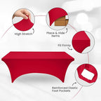 Utopia Kitchen 6FT Spandex Tablecloth [2 Pack, Red] 200 GSM Stretch, Fitted, Washable and Wrinkle Resistant Table Cloth Rectangle Cover for Trade Shows, Wedding, Parties [72Lx30Wx30H Inch]
