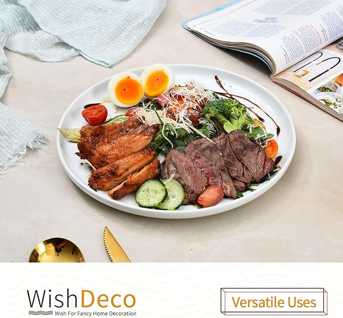 White Dinner Plates Set of 4, Ceramic Dining Plates 10.5 inch, Large Salad Plate, Porcelain Kitchen Plate for Pizza, Steak, Microwave and Dishwasher Safe