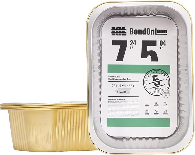 Aluminum Foil Pans, Heavy Duty Aluminum Pans, Disposable Aluminum Pans,Gold Foil Pans, Deep Container for Heating, Baking, Cooking, BBQs, Parties,Storing,Catering (930ml/31.4oz 5 Pack)