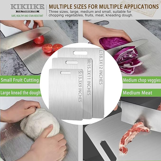 Titanium Cutting Board Double-Sided 100% Pure Titanium Cutting Boards for Kitchen - Food-Grade titanware chopping boards Non-Stick Durable and easy to clean (13.3 x 9 in)1 Piece