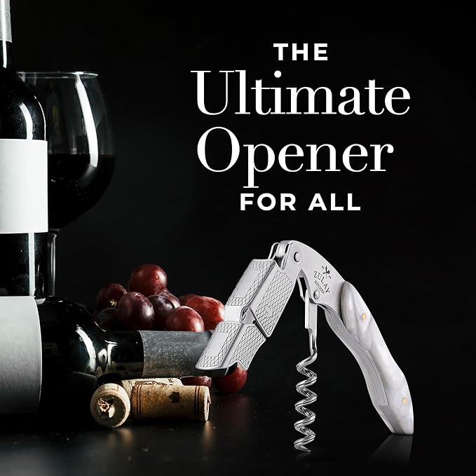 Zulay Kitchen Corkscrew Wine Opener - Premium 420 Stainless Steel & Resin Wine Bottle Opener - Double Hinged Opener with Foil Cutter & Cap Remover - Resin