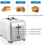 Kenmore toaster 2 slice - extra wide slot countertop kitchen appliance, defrost function, grille-pain, 9 shade settings, compact design, easy clean crumb tray, bread bagel, stainless steel