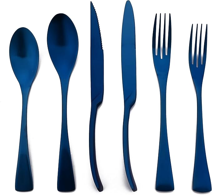 Luxury 18/10 Stainless Steel Matte Blue Flatware Set - Silverware Cutlery Utensil Set Steak Knife Spoon and Fork Knife Serving Set,Service for 1 (6-Piece)
