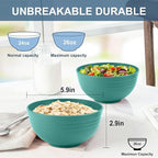 Wheat Straw Bowls Set of 6, Unbreakable Plastic Bowls, Microwave and Dishwasher Safe Serving Bowl for Dinner, Breakfast, Snack, Cereal Bowl for Kitchen, Camping, Outdoor (Green, 26 OZ)