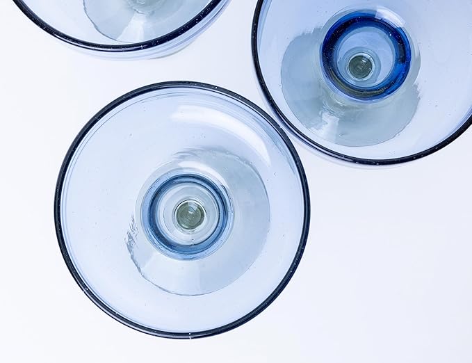 16 oz Hand Blown Mexican Margarita Glasses Set of 2 - Light Cobalt - MEXICAN GLASSWARE