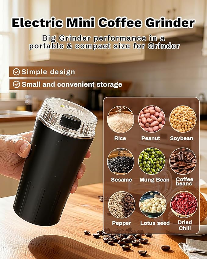 One Touch Coffee Grinder Electric 300W - Heavy-Duty Stainless Steel Blades Small Grinder for Spices & Coffee Beans for Home Use, With 50g Capacity, Ideal for Espresso & French Press