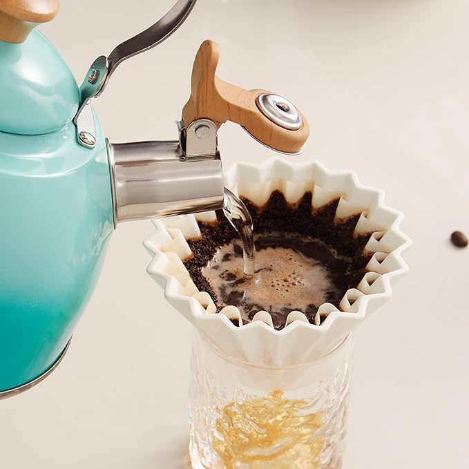 ROCKURWOK Tea Kettle, Tea Pot with Cool Touch Ergonomic Handle, Teapot Food Grade Stainless Steel, Tea Kettle Stovetop, Kettle Teapot, Whistling Tea Kettle, Small Tea Pot, 1.6 Quart (Green)