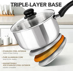 MICHELANGELO Stainless Steel Saucepan with Lid 6pcs, Triply Base Stainless Steel Pot Set, Saucepan Set with Bakelite Handle - 1QT & 2QT & 3QT