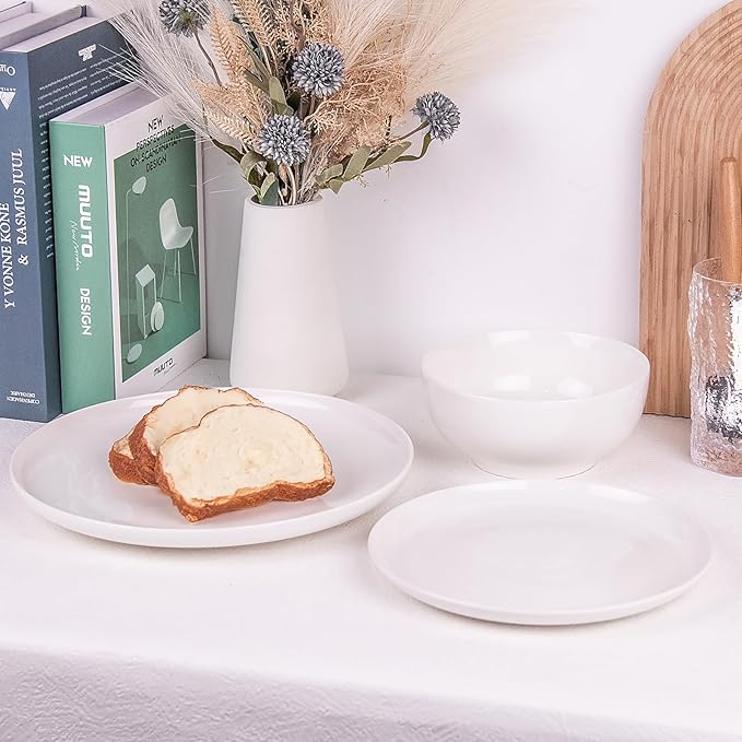 12-Piece Dinnerware Set for 4, White Porcelain Plates and Bowls, Chip Resistant Dishwasher Microwave Safe