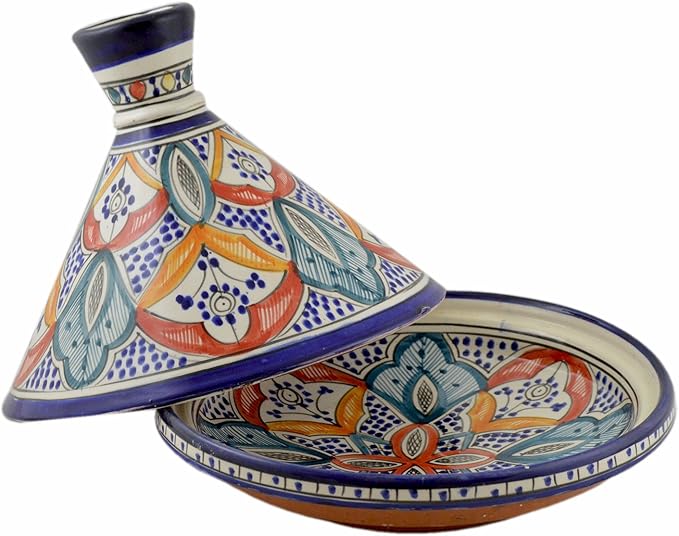 Moroccan Handmade Serving Tagine Exquisite Ceramic With Vivid colors Original Medium 10 inches Across