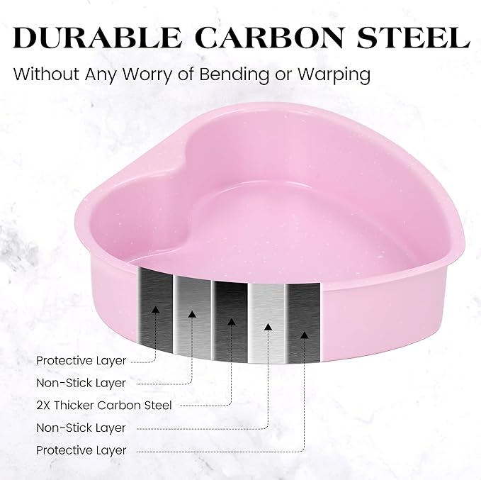 8 Inch Heart Shaped Cake Pans Set 2 Pack Nonstick Cake Pan for Baking Stainless Steel Large Heart Molds (Pink)