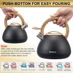 MARSKITOP Tea Kettle for Stove Top, Whistling Kettle Teapot for Stovetop, Food Grade Stainess Steel Teakettle with Cool Touch Ergonomic Handle, 2.6 Quart, Black