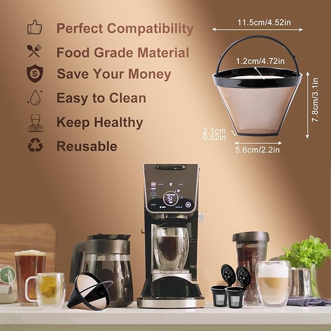 KEEPOW Reusable Cone Coffee Filters #4 (1-pack), 8-12 Cup Gold Permanent Coffee Filter for Cuisinart/Ninja Dual Brew Pro CFP301/ Hamilton Beach, Size 04 Pour Over Coffee-maker (gold*1)