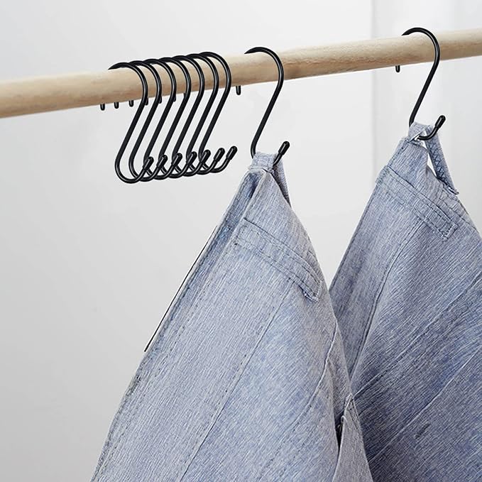 HiGift 24 Pack S Hooks for Hanging, 4-1/2 inch Large Black Vinyl Coated Metal S Shaped Hooks Heavy Duty, Non Slip Rust-Free Closet Hooks for Hanging Clothes Plant Jeans Bag Pan Pots Cups Towels