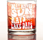 kunlisa Lake House Gifts Whiskey Glasses, Lake Lovers Gifts, Boat Waves Sun Rays Lakes Days 10 oz Drinking Rocks Glasses for Women Men Whisky Cocktail Scotch Bourbon Liquor