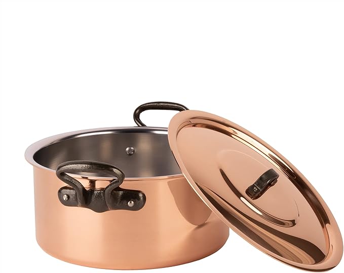 Cuisine Romefort | tinned copper pot with cast iron handles and lid | traditional stockpot made of solid copper | stewpot from France ideal for soups and stews 3.2 qt