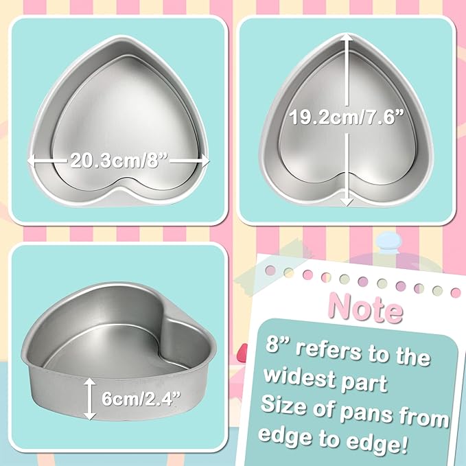 3-Pack 8-Inch Heart Shaped Cake Pans, Durable Anodized Aluminum Pans with Removable Bottom, Ideal for Baking, DIY Projects, Birthdays & Weddings, Heart Pans Chiffon Cake Mold for Oven Baking