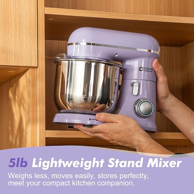 Kitchen in the Box Stand Mixer, 3.5 QT Small Kitchen Electric Stand Mixers, 10-Speed Portable Lightweight Dough Mixer for Daily Use with Egg Whisk, Dough Hook, Beater (Lavender Purple)