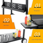 3 Burner BBQ Gas Griddle with Hood, 25.6 Inch Stainless Steel Portable Detachable Propane Griddle, 45,000 BTU Flat Top Barbecue Grill with Side Shelves for Camping